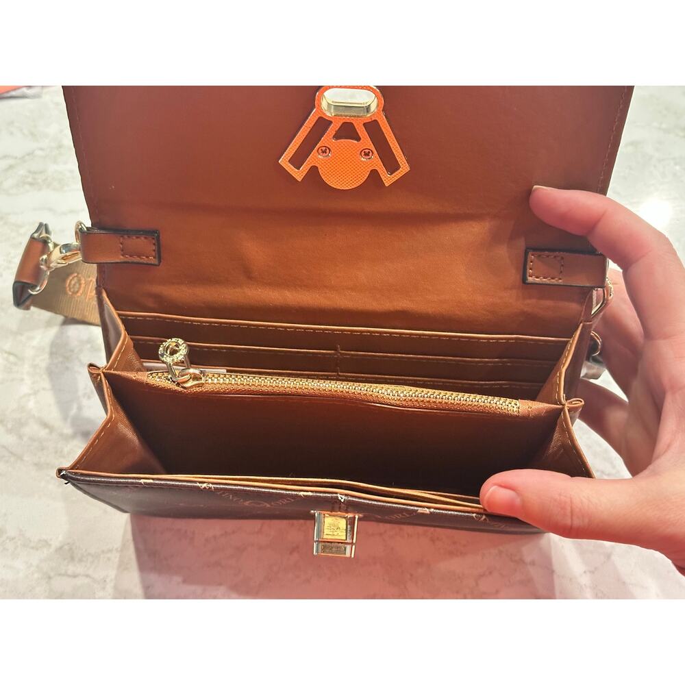 NWT Valentino Orlandi Brown Logo Crossbody Wallet Clutch Removable Strap $159 - Picture 3 of 6